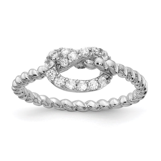 High-Quality Cheryl M Sterling Silver CZ Knot Ring, Stylish Rhodium-Plated Design