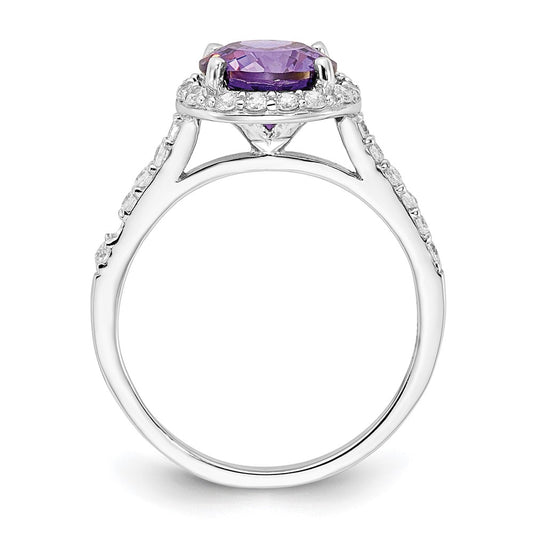 Shop Stylish Cheryl M Polished Purple & White CZ Halo Ring - Rhodium-Plated Silver
