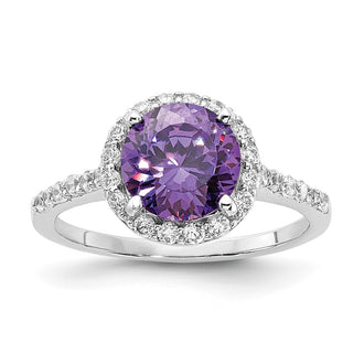 Shop Stylish Cheryl M Polished Purple & White CZ Halo Ring - Rhodium-Plated Silver