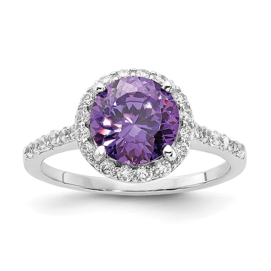 Shop Stylish Cheryl M Polished Purple & White CZ Halo Ring - Rhodium-Plated Silver