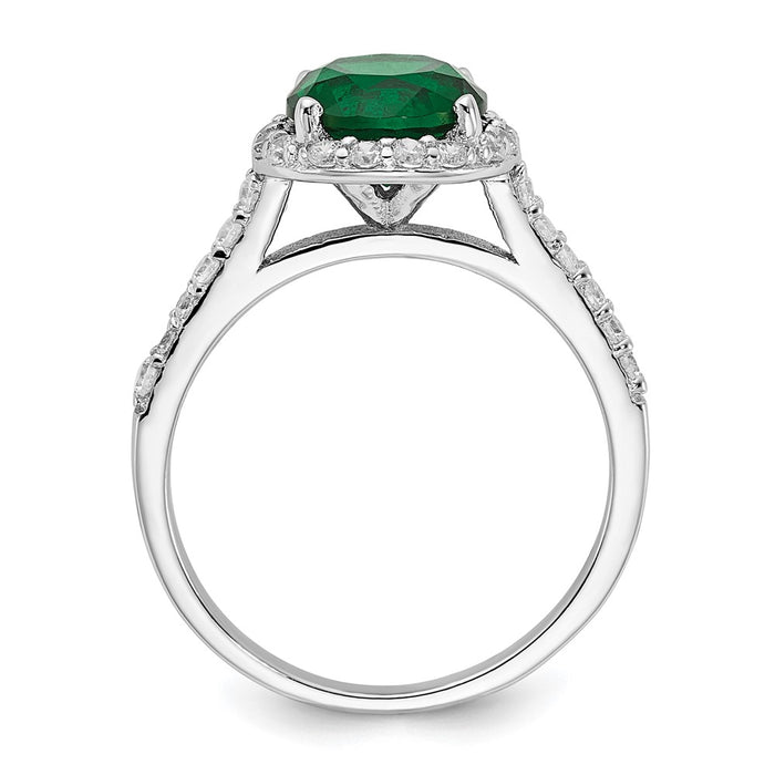 Exclusive Cheryl M Polished Green Glass & CZ Halo Ring | Stylish 14K Silver-2