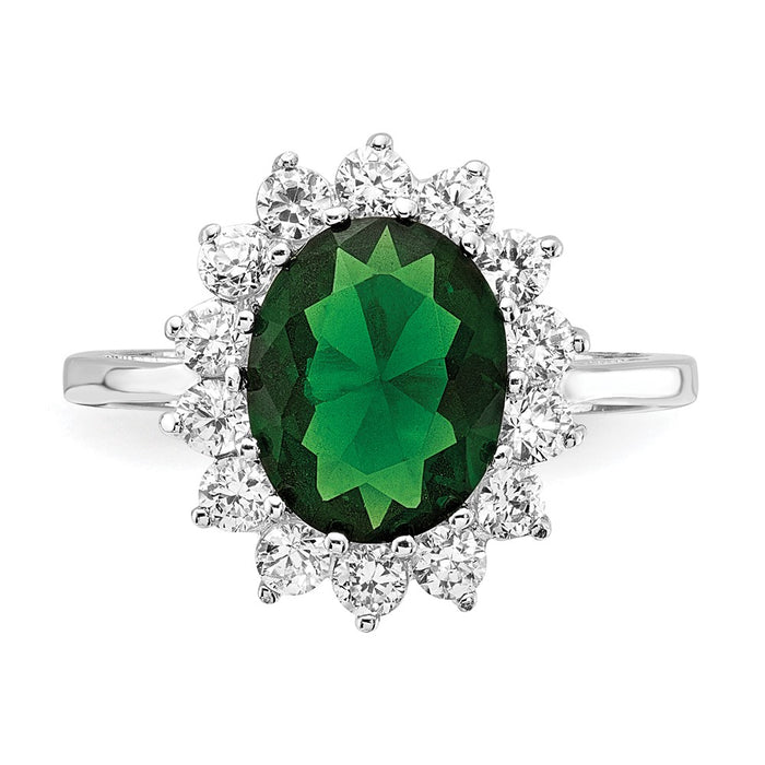 Exclusive Cheryl M Sterling Silver Rhodium-Plated Oval Halo Ring | Stylish Green Glass & CZ-4