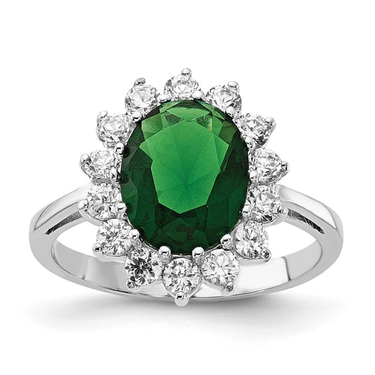 Exclusive Cheryl M Sterling Silver Ring - 14K Rhodium-Plated with CZ & Green Glass, Affordable Luxury