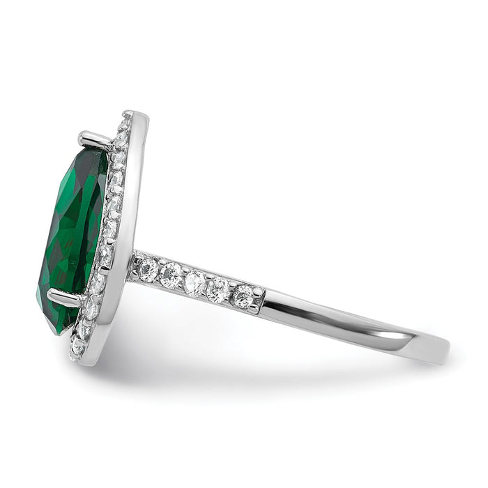 Buy Exclusive Rhodium-Plated Sterling Silver Teardrop Halo Ring - Stylish Green Glass & CZ Accents-3