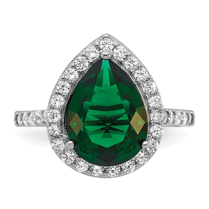 Buy Exclusive Rhodium-Plated Sterling Silver Teardrop Halo Ring - Stylish Green Glass & CZ Accents-4