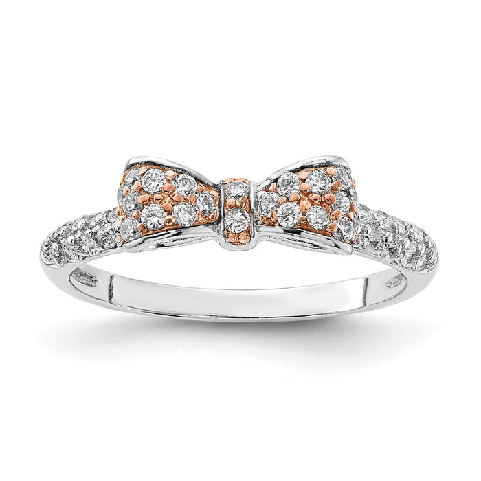 Shop Stylish Cheryl M Polished CZ Bow Ring in Sterling Silver, Rhodium & Rose Gold-1
