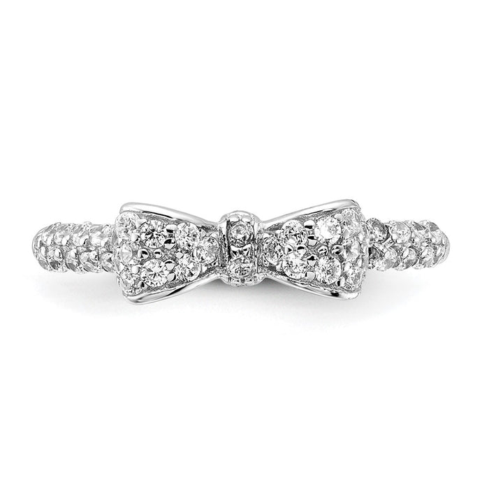 Buy Stylish Cheryl M Polished CZ Bow Ring - Rhodium-Plated Sterling Silver-4