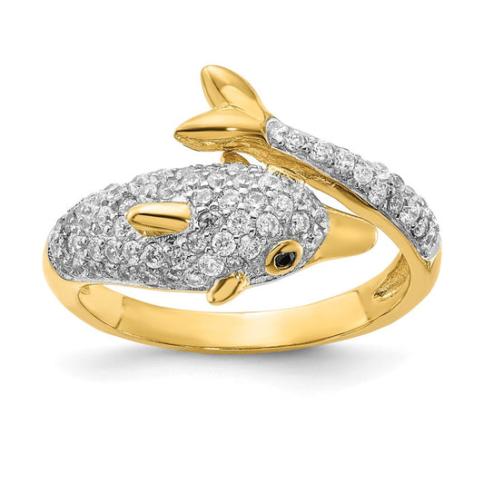 Exclusive Cheryl M Polished Sterling Silver Dolphin Ring | Stylish Gold-Plated Accents & CZs