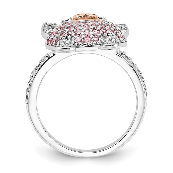 Shop Cheryl M Sterling Silver Rhodium & Rose Gold-Plated Pig Ring | Stylish CZ-2