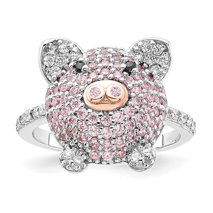 Buy Stylish Cheryl M Sterling Silver & Rose Gold-Plated Multicolor CZ Pig Ring-1
