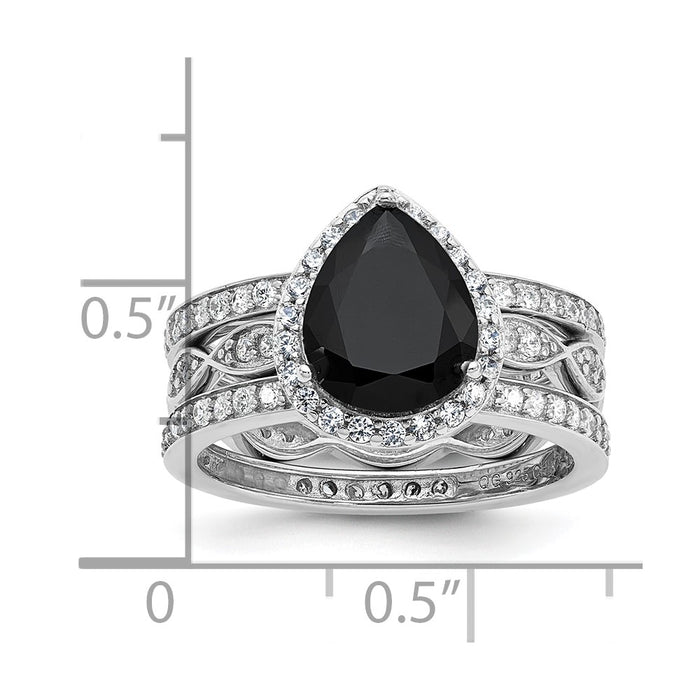 Shop High-Quality Cheryl M Sterling Silver Teardrop Halo Triple Ring Set-5