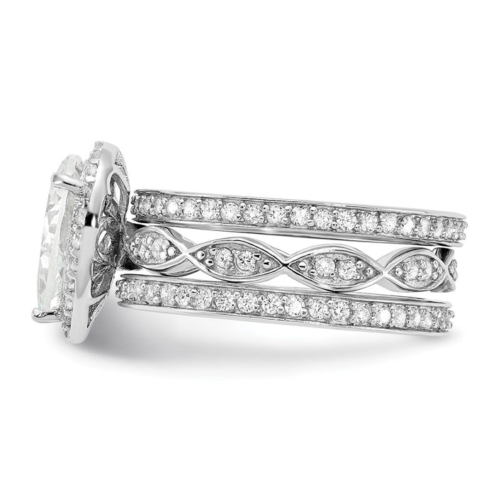 Buy Exclusive Cheryl M Sterling Silver CZ Teardrop Halo Trio Ring Set-3