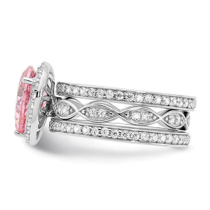 Shop Stylish Cheryl M Sterling Silver Teardrop Ring Set with Pink CZ - Value!-3