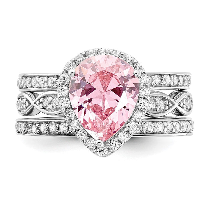 Shop Stylish Cheryl M Sterling Silver Teardrop Ring Set with Pink CZ - Value!-4