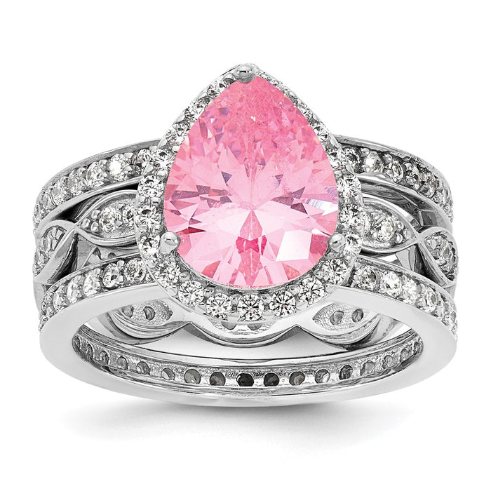 Shop Stylish Cheryl M Sterling Silver Teardrop Ring Set with Pink CZ - Value!-1
