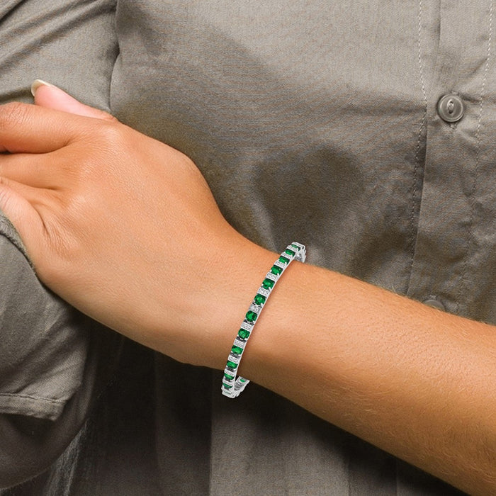 Shop Stylish 7.25 Inch Sterling Silver Rhodium-Plated Bracelet with Green Glass-7