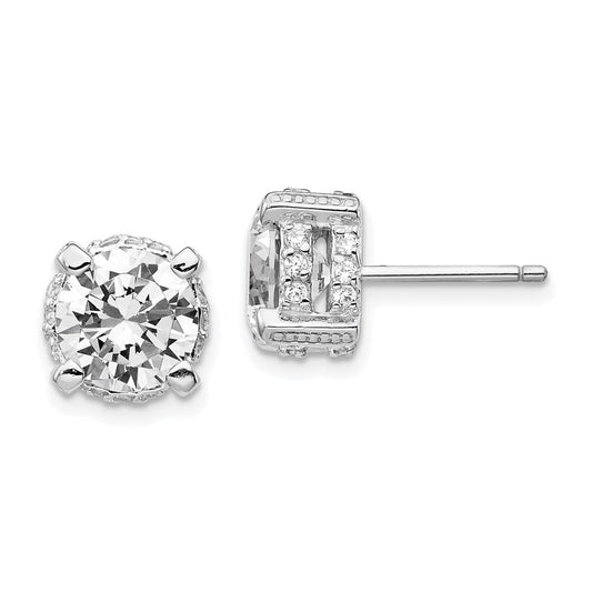 Buy Stylish 8mm Brilliant-Cut CZ Stud Earrings in Rhodium-Plated Silver, Luxury!