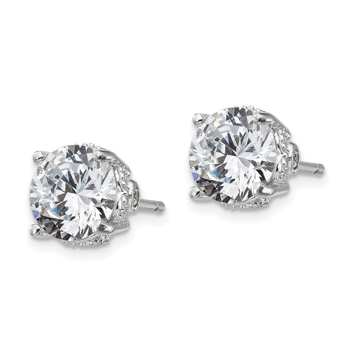 Buy Exclusive 8mm Brilliant-Cut CZ Stud Earrings in Rhodium-Plated Silver - Luxury Value!-2