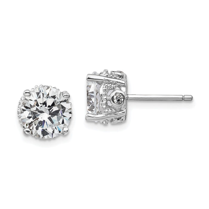 Buy Exclusive 8mm Brilliant-Cut CZ Stud Earrings in Rhodium-Plated Silver - Luxury Value!-1