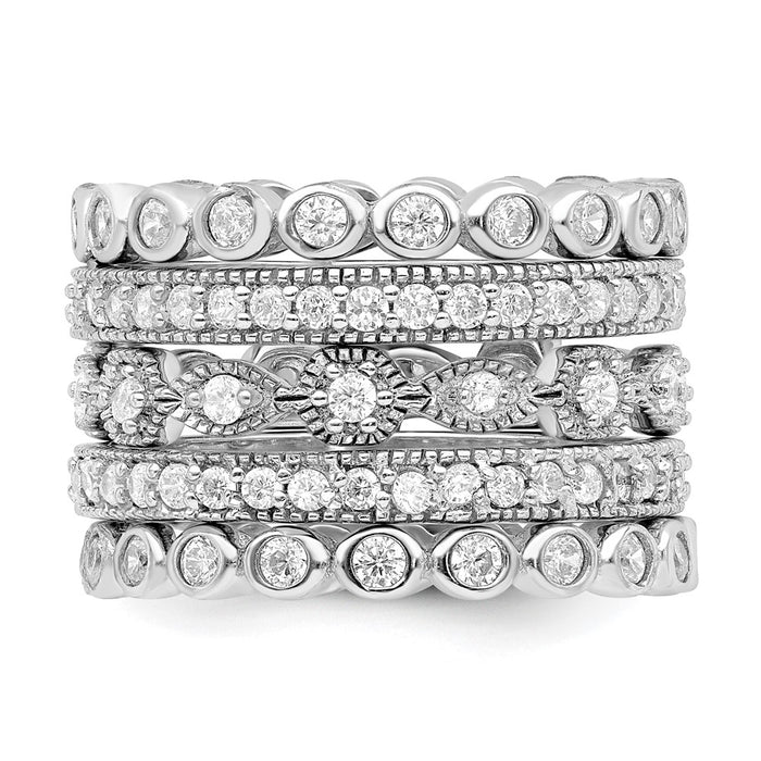 Shop Stylish Cheryl M Sterling Silver 5-Piece Eternity Ring Set, Rhodium-Plated-3