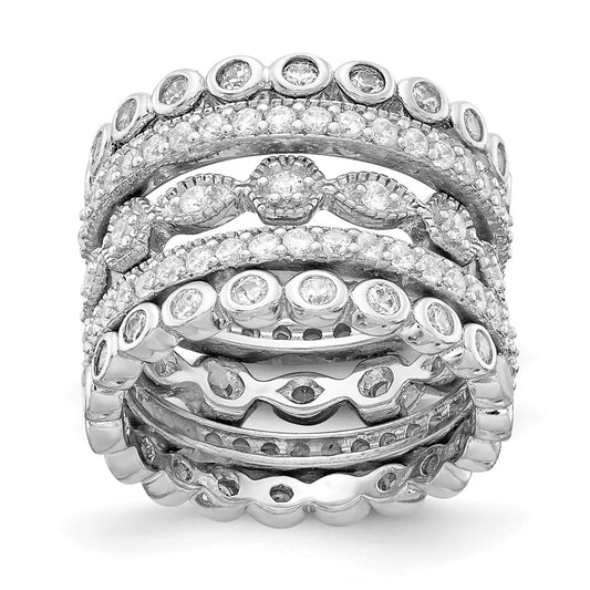 High-Quality Cheryl M 5-Piece Eternity Ring Set - Stylish Rhodium-Plated CZs