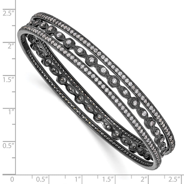 Shop Stylish Cheryl M Sterling Silver Black-Plated CZ Triple Bangle Set-3