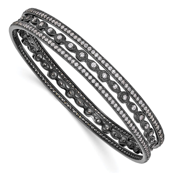 Shop Stylish Cheryl M Sterling Silver Black-Plated CZ Triple Bangle Set-1