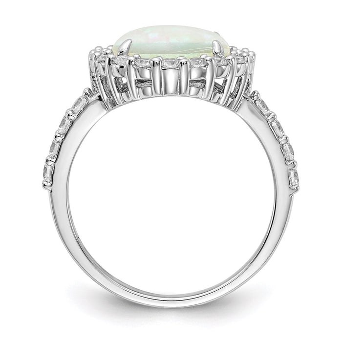 Exclusive Cheryl M Sterling Silver Opal Ring 14mm, Stylish CZ Halo - Affordable Price!-2