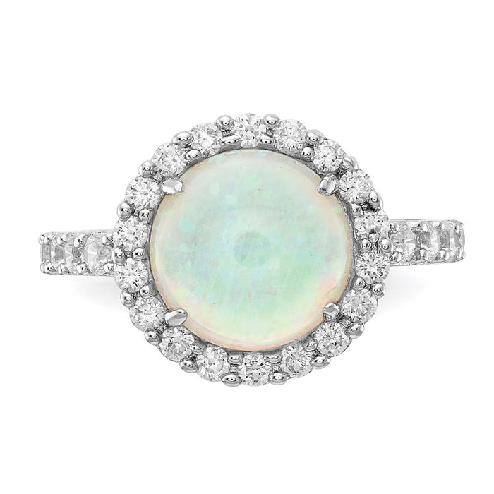 Exclusive Cheryl M Sterling Silver Opal Ring 14mm, Stylish CZ Halo - Affordable Price!-4