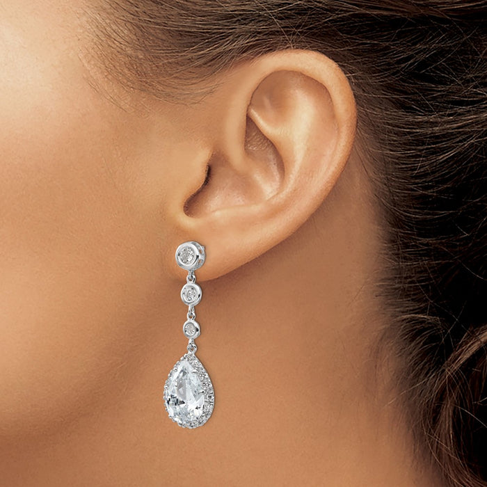 Buy Stylish Cheryl M Sterling Silver Rhodium-Plated CZ Teardrop Halo Earrings-3