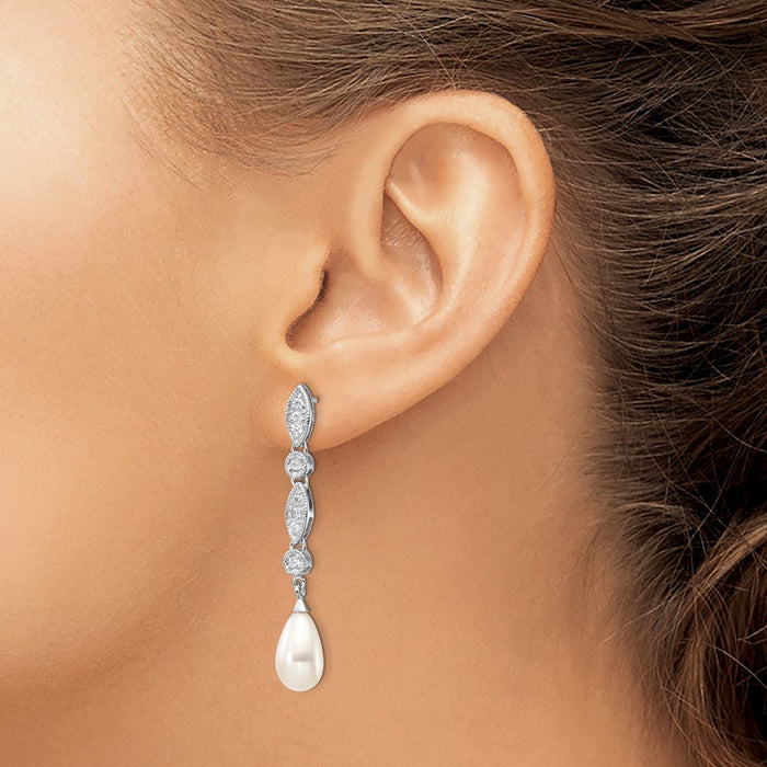 Buy Stylish Cheryl M Sterling Silver Teardrop Earrings with Pearls & CZ-3