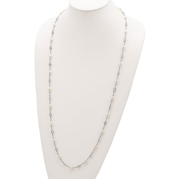 High-Quality 36-Inch Sterling Silver Necklace with Pearls & CZ | Stylish Value-4
