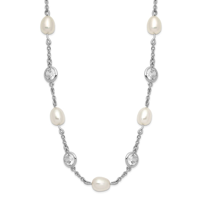 High-Quality 36-Inch Sterling Silver Necklace with Pearls & CZ | Stylish Value-1
