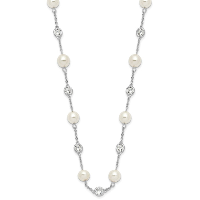 Exclusive 36-Inch Sterling Silver Rhodium-Plated Necklace with Glass Pearls & CZ-2