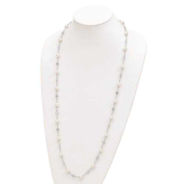 Exclusive 36-Inch Sterling Silver Rhodium-Plated Necklace with Glass Pearls & CZ-4