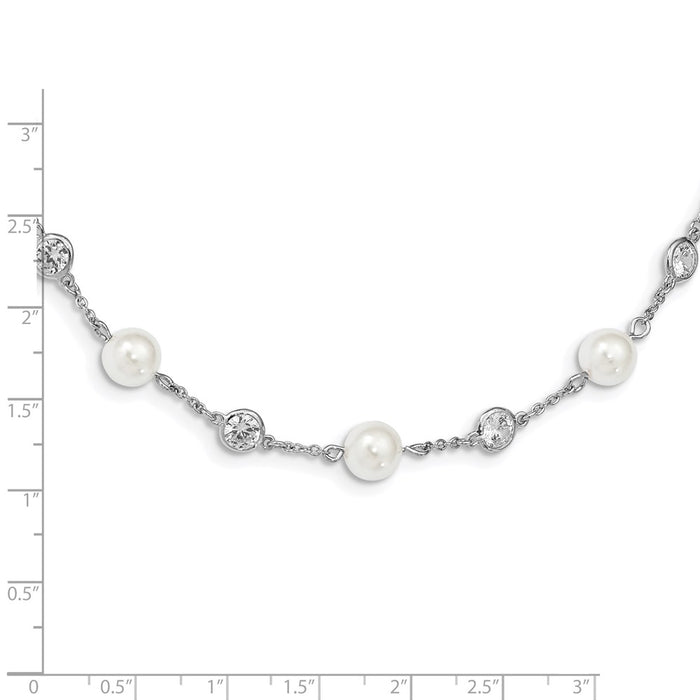 Exclusive 36-Inch Sterling Silver Rhodium-Plated Necklace with Glass Pearls & CZ-3