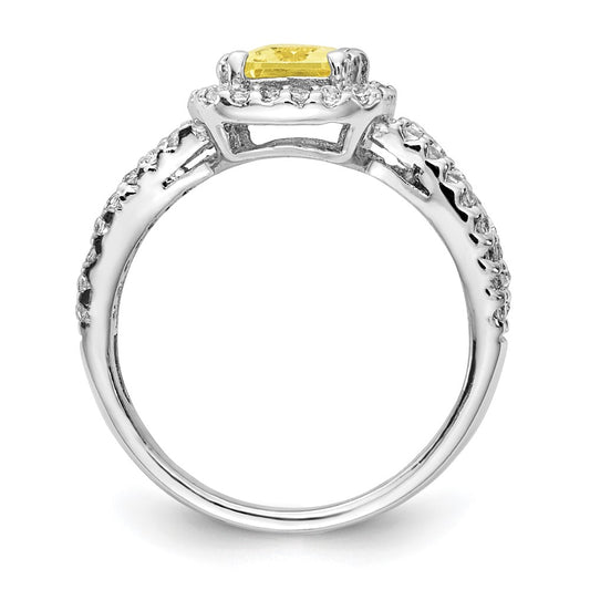 Shop Stylish Cheryl M Sterling Silver Rhodium-Plated Fancy Yellow CZ Halo Ring