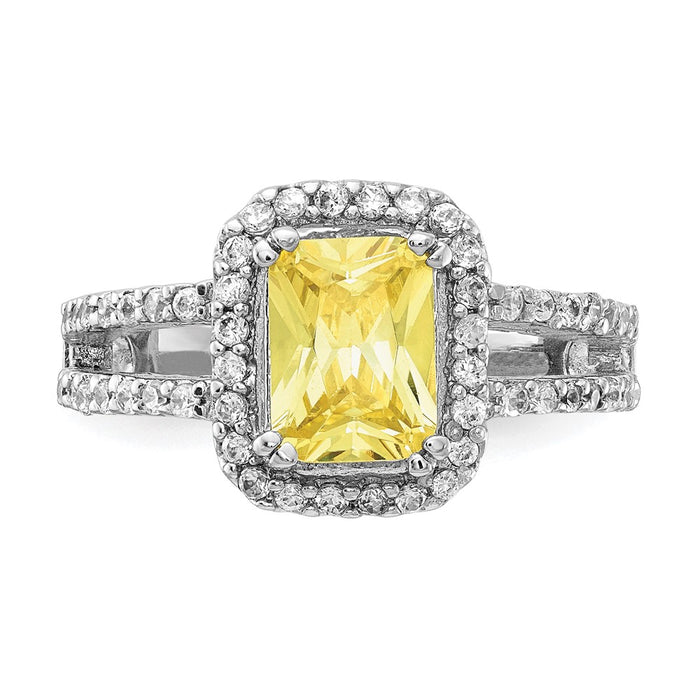 Shop Stylish Cheryl M Sterling Silver Rhodium-Plated Fancy Yellow CZ Halo Ring-5