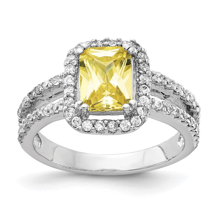 Shop Stylish Cheryl M Sterling Silver Rhodium-Plated Fancy Yellow CZ Halo Ring-1