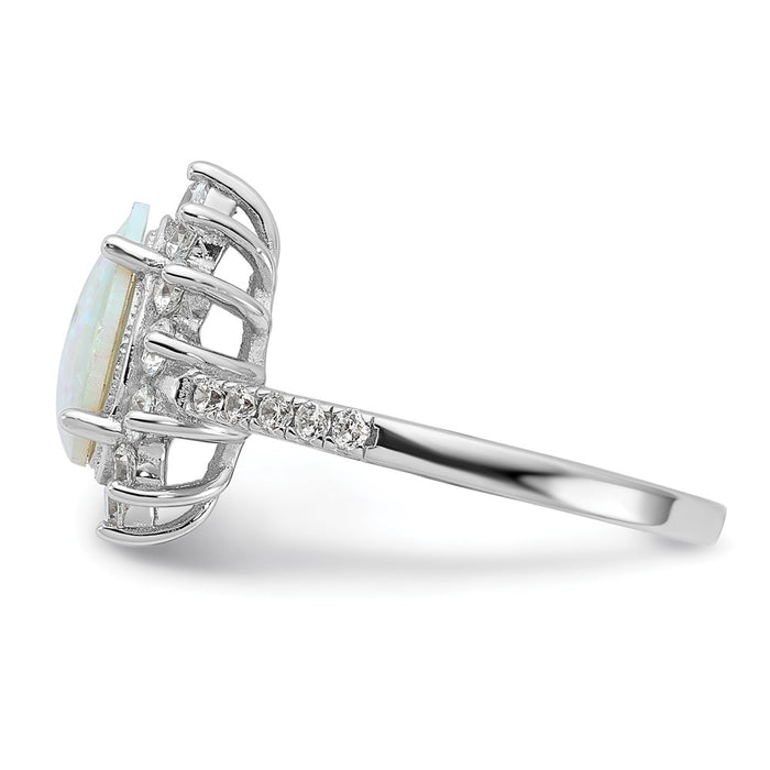 Shop Exclusive Cheryl M Sterling Silver Teardrop Halo Ring, Affordable Opal & CZ-3