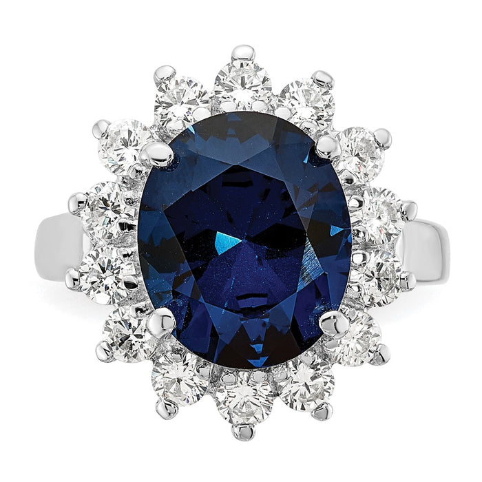 Exclusive Cheryl M  Sterling Silver Halo Ring | 14K Rhodium-Plated with Lab-Created Dark Blue Spinel & CZ Accents-5