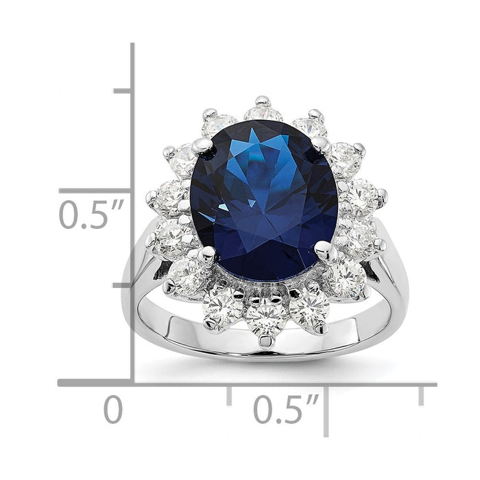 Exclusive Cheryl M  Sterling Silver Halo Ring | 14K Rhodium-Plated with Lab-Created Dark Blue Spinel & CZ Accents-4
