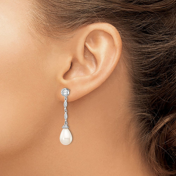 Buy Exclusive Cheryl M Teardrop Earrings - 14K Rhodium-Plated Silver, CZ & Pearls-3