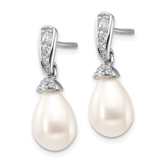 Exclusive Cheryl M Sterling Silver Teardrop Earrings with Pearls & CZ - Stylish Value!