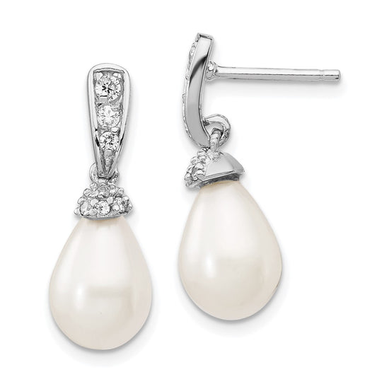 Exclusive Cheryl M Sterling Silver Teardrop Earrings with Pearls & CZ - Stylish Value!