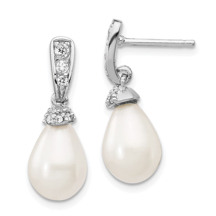 Exclusive Cheryl M Sterling Silver Teardrop Earrings with Pearls & CZ - Stylish Value!-1