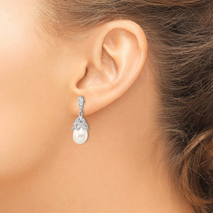 High-Quality Cheryl M Teardrop Earrings: Sterling Silver, Pearls & CZ Sparkle-3