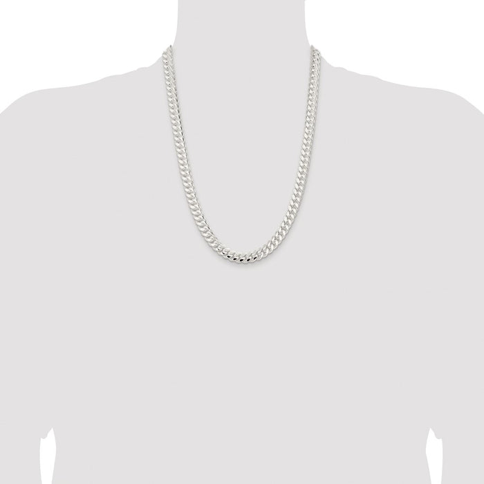 Buy Stylish 9mm Polished Domed Curb Chain - Rhodium-Plated Sterling Silver-4