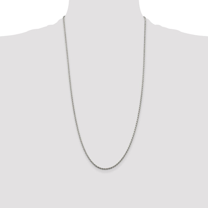 Exclusive Rhodium-Plated Sterling Silver 1.85mm Diamond-Cut Rope Chain - Stylish Value!-4
