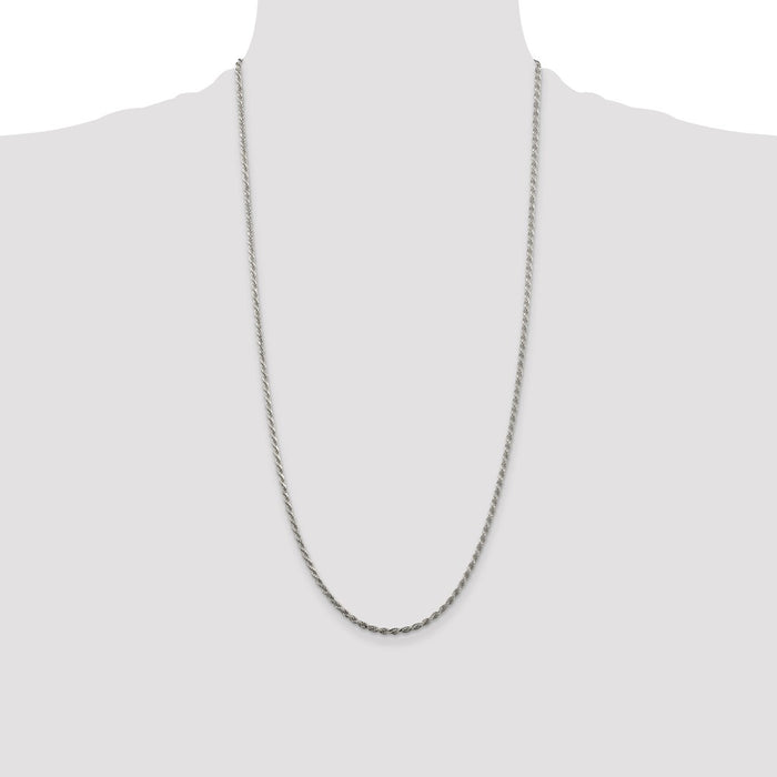 Buy Stylish Rhodium-Plated Sterling Silver 2.25mm Diamond-Cut Rope Chain-4